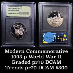 1993-p Proof WWII Commem Half Dollar 50c  Modern Commem Half Dollar 50c Graded GEM++ Proof Deep Came