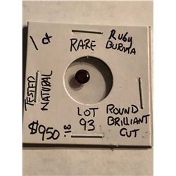 Extremely Rare 1.00 Carat BURMA RUBY Tested Natural