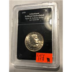 1979 Susan B Anthony Brilliant Uncirculated Dollar in Hard Diaplay Case