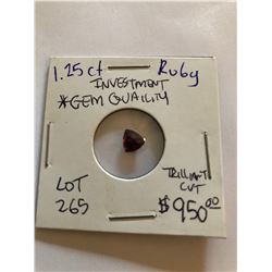 Rare 1.25 Carat RUBY Investment *GEM QUALITY* Trilliant Cut