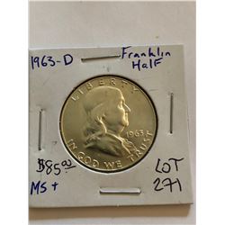 1963 D MS  High Grade Franklin Silver Half Dollar