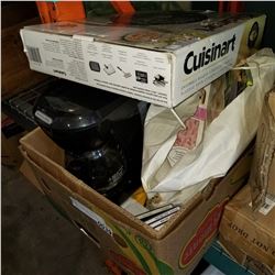 BOX OF KITCHEN APPLIANCES, GEORGE FOREMAN GRILL, PIZZA GRILL PLATE, AND MORE