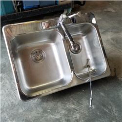 STAINLESS STEEL DOUBLE SINK W/ TAPS