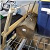 Image 1 : ANTIQUE WOOD BOW SAW AND BLACK ANTIQUE METAL TOOL BOX