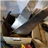 Image 2 : BOX OF TOOLS, HAND SAWS, AND HAMMERS WITH FISH COOLER