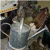 Image 1 : TOTE OF GARDEN DECOR, FIGURES, AND METAL WATERING CAN