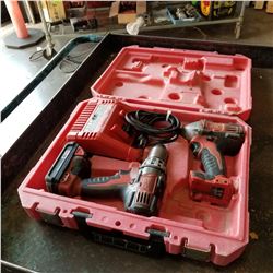 MILWAUKEE M18 CORDLESS DRILL AND IMPACT GUN W/ CHARGER - TESTED AND WORKING