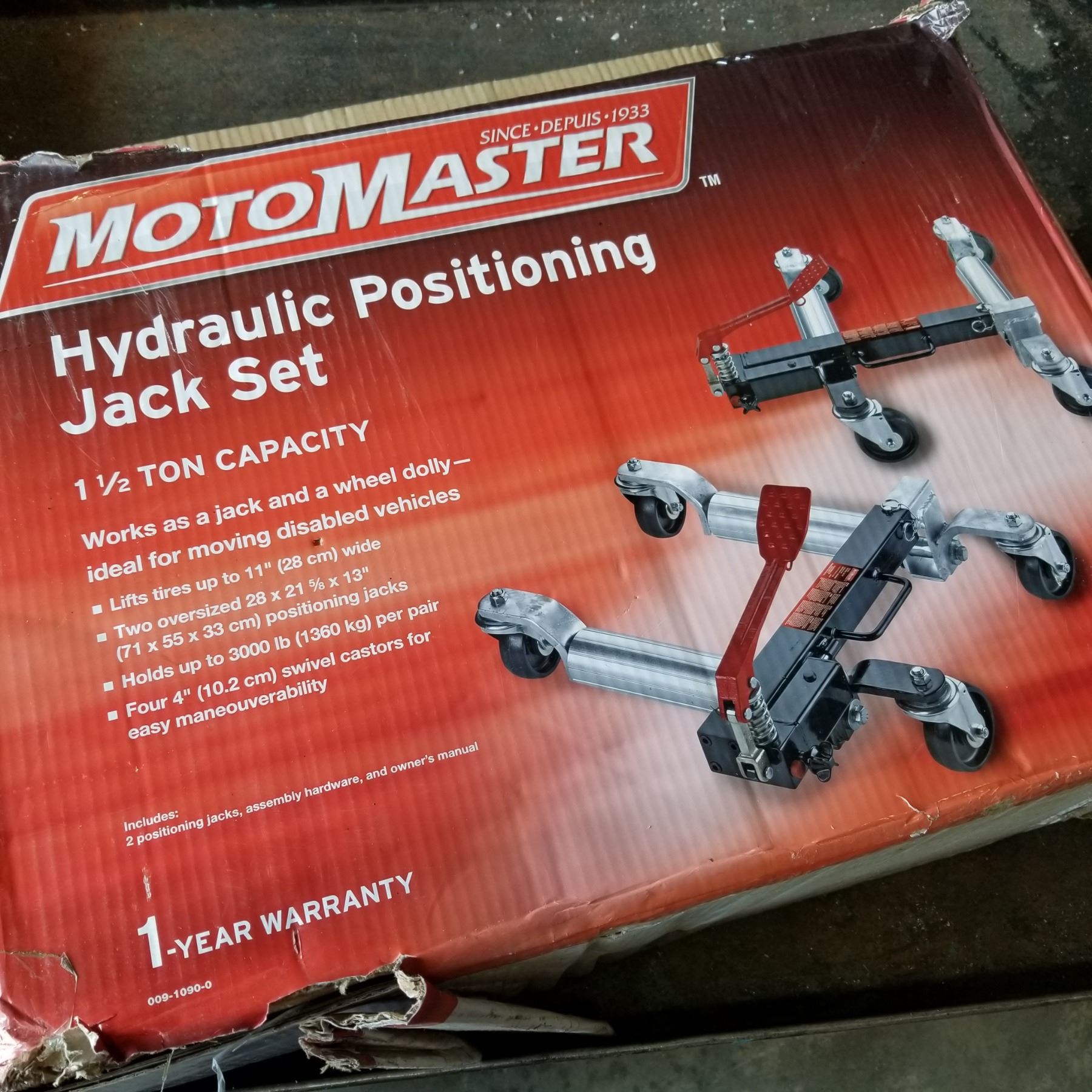 NEW MOTOMASTER HYDRAULIC POSITIONING JACK SET 11/2 TON CAPACITY INBOX