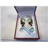 Image 2 : STERLING SILVER YELLOW GOLD PLATED GENUINE GARNET AND BLUE TOPAZ EARRINGS - 19.4CTS OF GEMSTONES W/ 