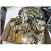 Image 2 : BOX OF SILVER PLATE TEAPOT, CANDELABRA, AND PEWTER DECOR