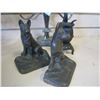 Image 2 : MINI CAST IRON STOVE, DOG BOOKENDS, AND CANDELABRA