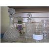 Image 2 : 3 CRYSTAL DECANTERS AND GLASS TEAPOT SET