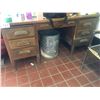Image 2 : Antique Double Pedestal Oak Desk plus 5 Misc. chairs