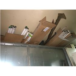 Assorted 4 cases fluorescent light bulbs plus 6 - 1" pipe and 4 - 1 1/2" pipe