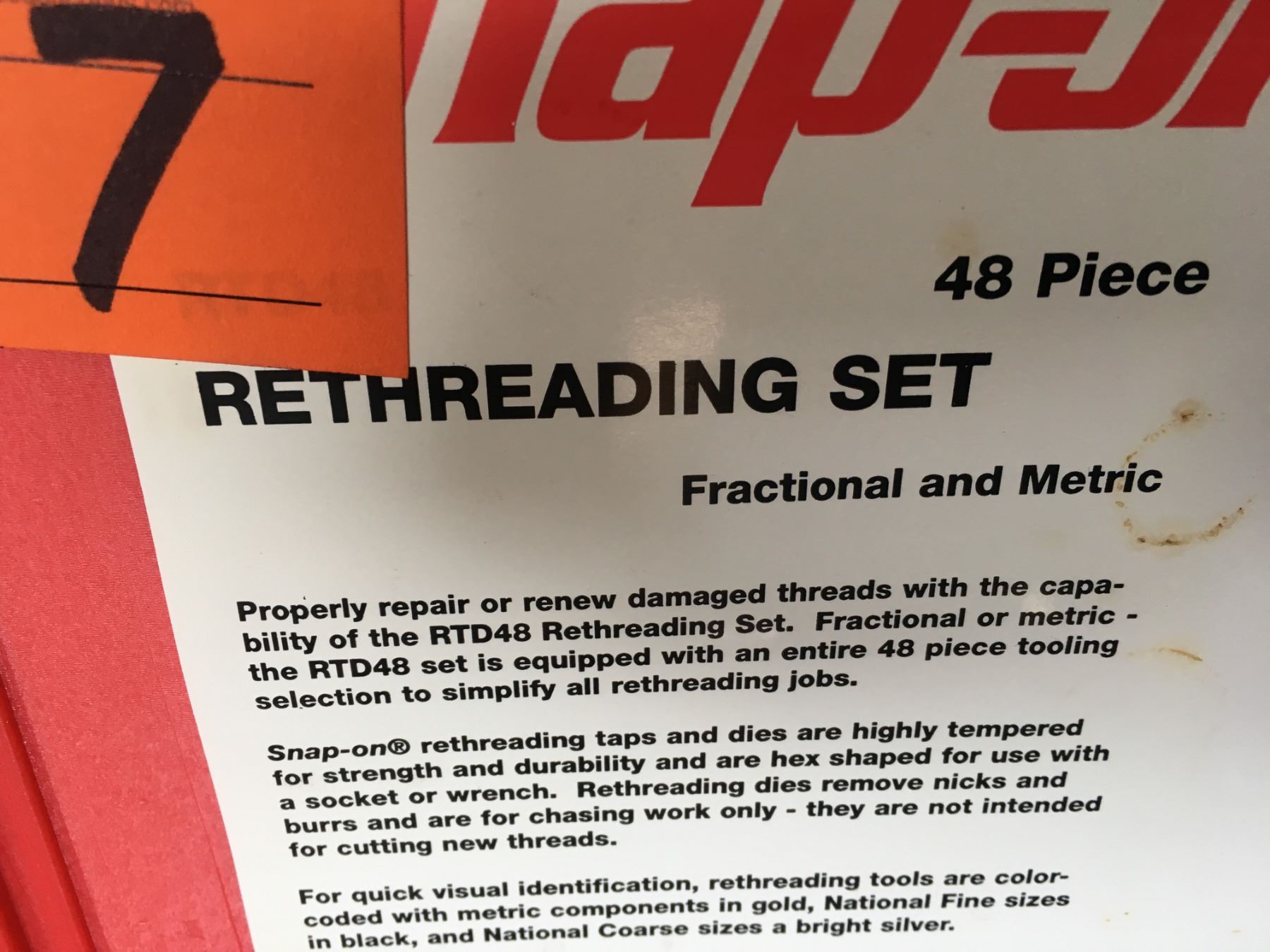 Newer Snap On 48pc thread restoring set, Fast Trac Snap On trouble ...