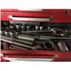 Image 4 : Beach 15 compartment roll away tool box complete with assorted socket set, screw drivers, asst'd wre