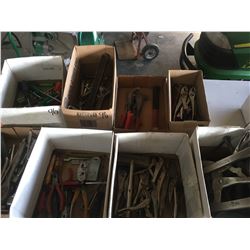 9 Boxes asst'd tools - screw drivers, wrenches, pliers, exacto knives, vice grips, clamps, hammer, r