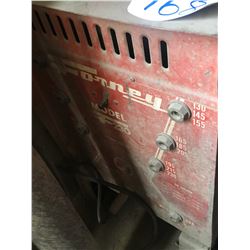 Forney ARC welder Model 230 from 25V to 230V plus misc. cables & barrel of misc. metal pieces