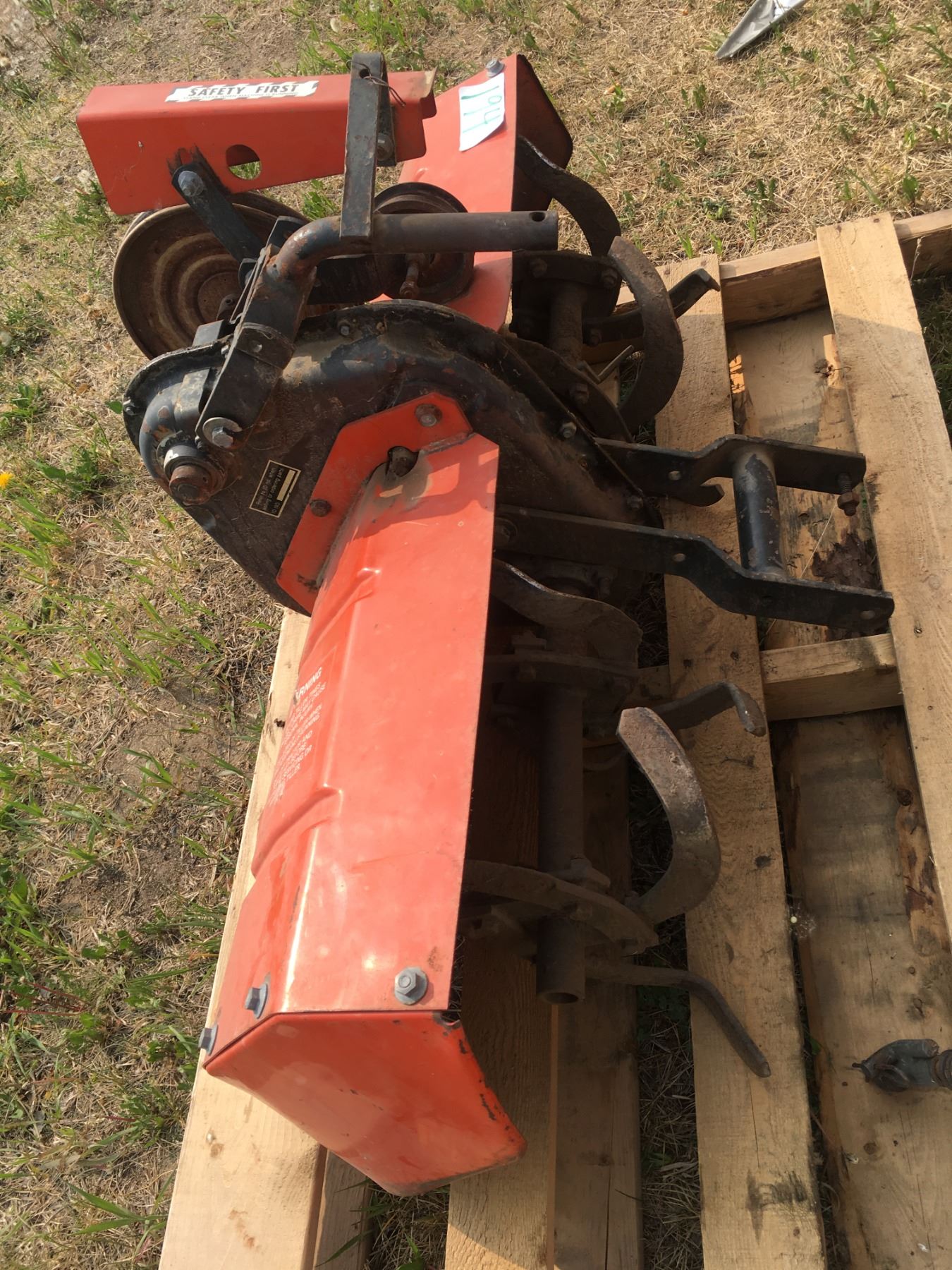 2 Simplicity garden tractor attachments Rototiller & snow blower plus grain bin dolly