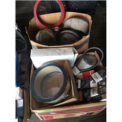 2 large boxes of new round filters various sizes & fan belts