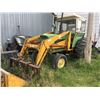 Image 1 : John Deere 3020 tractor w/attached bucket plus pallet forks, has key