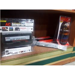 600 WATT INVERTOR, TWO CAR LOCKS, REVOLVING LIGHTS AND PRY BAR