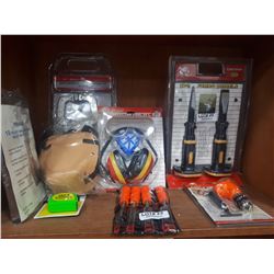 2 PIECE JUMBO CHISEL, 4 PICEC CHISEL SET, 2 PIECE C-CLAMP, APRON, PROTECTIO