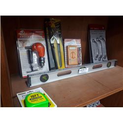 2 WRENCH SETS, MULTI-METER, PLIERS, LEVEL, ETC