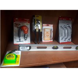 2 WRENCH SETS, MULTI-METER, PLIERS. LEVEL, ETC