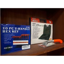101 PIECE DRILL BIT SET, 10 PIECE HEX KEYS, SCRAPER