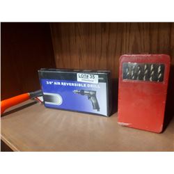 REVERSIBLE AIR DRILL, DRILL BIT SET IN METAL CASE, SCRAPER