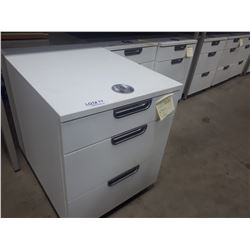WHITE IKEA THREE DRAWER ROLLING CABINET WITH LOCK