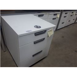WHITE IKEA THREE DRAAWER ROLLING CABINET WITH LOCK
