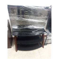 HAIER FLAT SCREEN TV WITH BLACK GLASS THREE SHELF STAND-NO POWER CORD