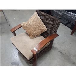 VINTAGE WICKER-LOOK ARMCHAIR WITH CO-ORDINATING CUSHION