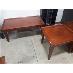 WOODEN COFFEE TABLE WITH TWO MATCHING END TABLES