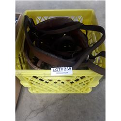 TOTE OF VINTAGE LEATHER BELT, HARFNESS, ETC
