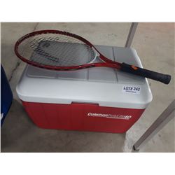 COLEMAN RED POLYLITE 40 COOLER WITH HEAD SQUASH RACQUET