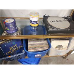 THREE TOTES OF VYNIL RECORDS AND A TECHNICS TURN TABLE