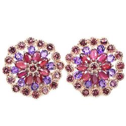 Natural  RUBY AMETHYST & RHODOLITE GARNET Earrings