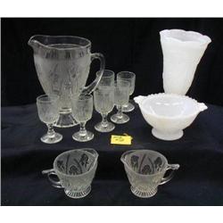 ASST LOT (11 PCS) IRIS PATTERN INCLUDES MILK GLAS