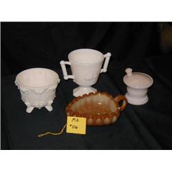 ASST. MILK GLASS, 4 PCS, INCLUDES 3PCS. OF PINK -