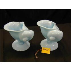 PAIR EARLY NATALUS BLUE MILK GLASS, HAND BLOWN, (