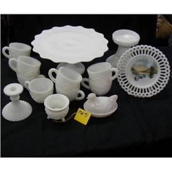 ASST. LOT MILK GLASS (7PCS), INCLUDES (1) WESTMOR