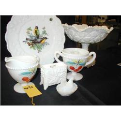 WESTMORELAND MILK GLASS,6 PCS.,INCLUDES HANDPAINT