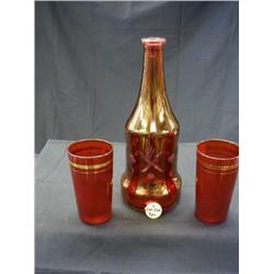 1930 (1) RUBY FLASH CUT WORK DECANTER 10 3/4in (2