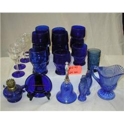 ASST. 1970S COBALT LOT INCLUDES (4) STEMWARE, (14