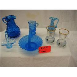 ASST. BLUE GLASSWARE LOT INCLUDES, SATIN GLASS BA