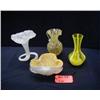 Image 1 : ART GLASS LOT INCLUDES YELLOW GLASS VASE 5 in, SP