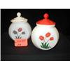Image 1 : 1950S TULIP RND. GLASS CANNISTERS W/TOP (1 W/ RED